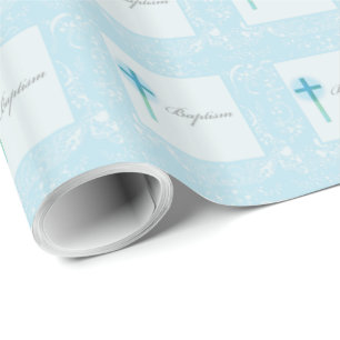 Taufgeschenk für Jungen in Blau mit Spitzenmuster Geschenkpapier