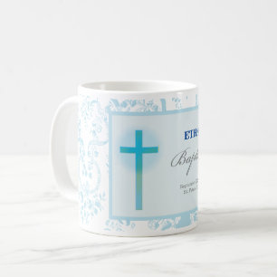 Taufgeschenk für Jungen in Blau mit Spitzenmuster Tasse