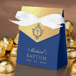Taufgeschenk für Jungen in Fauxgold und königsblau Geschenkschachtel