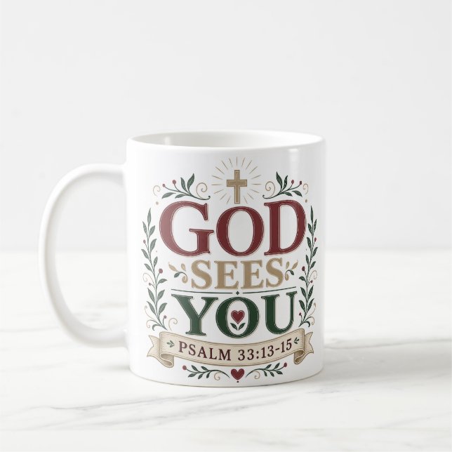 Taufgeschenk 'Gott sieht dich' Kaffeetasse (Links)