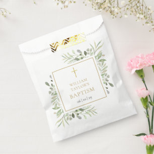 Taufgeschenk Grüner Goldkreuz Geschenktütchen