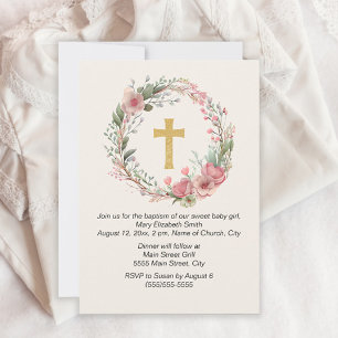 Taufgeschenk Mädchen Goldkreuz rosa floral religiö Einladung