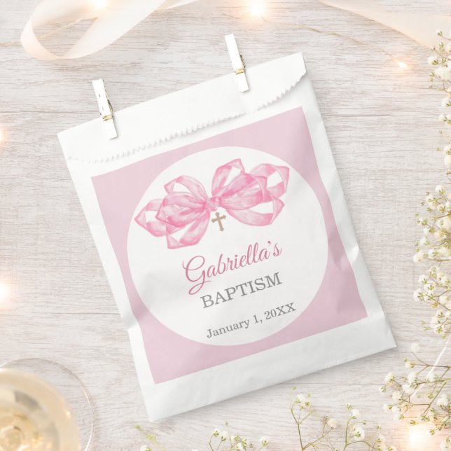 Taufgeschenktasche mit rosa Schleife, benutzerdefi Geschenktütchen (Ausgeschnitten)