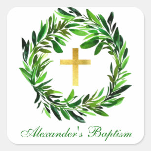 Taufgottesdienst Grünzeug Falscher Goldkreuz-Blume Quadratischer Aufkleber