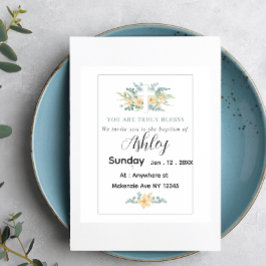 Taufkarte minimalistisch mit Kreuz und Blumen Einladung