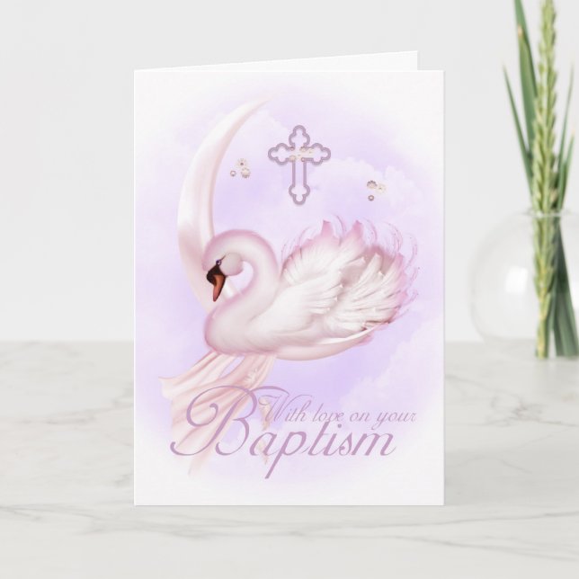 Taufkarte mit rosa Schwan Karte (Vorderseite)