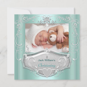 Taufkleid Baby Junge Taufe Mint Silber Kreuz Einladung