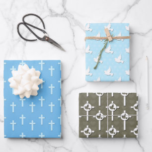 Taufkleid Blue Cross Dove Geschenkpapier Set