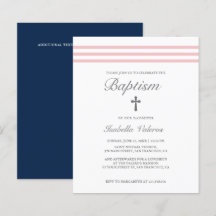 Taufkleid Elegant gestreift pastellrosa Navy Kreuz