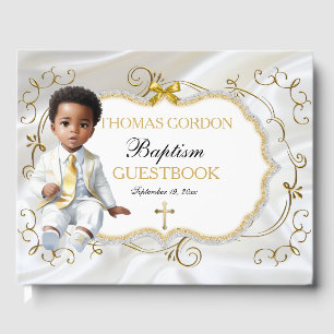 Taufkleid für Babyjungen Weiß und Gold Kreuz Gästebuch
