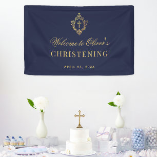 Taufkleid für Jungen in Marineblau mit falschem Go Banner