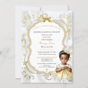 Taufkleid für Mädchen Kommunion Taufe Weiß Gold Einladung