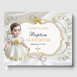 Taufkleid für Mädchen, weiß und goldenes Kreuz Gästebuch