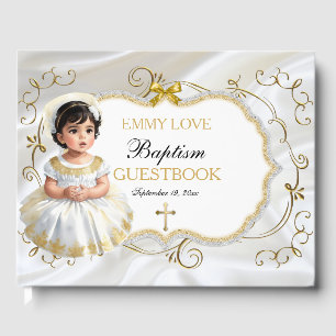 Taufkleid für Mädchen, weiß und goldenes Kreuz Gästebuch