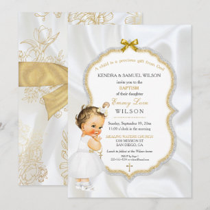 Taufkleid Mädchen Taufe Goldkreuz Glitter Einladung