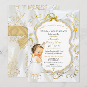 Taufkleid Mädchen Taufe Goldkreuz Glitter Einladung