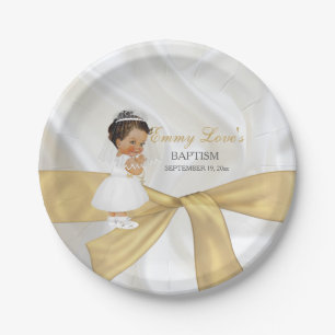 Taufkleid Mädchen Taufe Kommunion Gold Pappteller