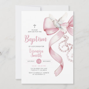 Taufkleid Mädchen Taufe Rosa Schleife Perlenkette Einladung