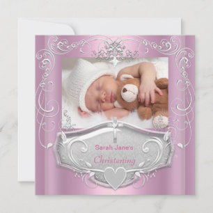 Taufkleid Mädchen Taufe Rosa Silber Kreuz Einladung