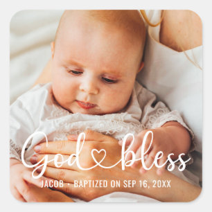 Taufkleid Moderner Herz Baby Foto Quadratischer Aufkleber