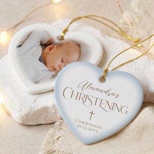 Taufkreuz Baby Junge Blaues Herz Foto Keramik Ornament