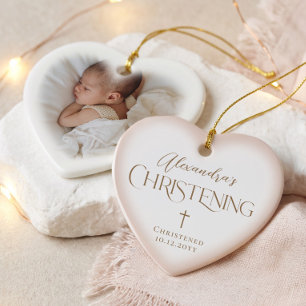 Taufkreuz für Baby Mädchen Rosa Herz Foto Keramik Ornament