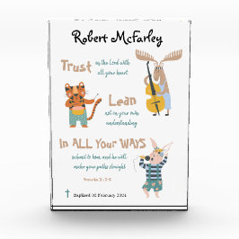 Taufmännchen Niedliche Musical-Tiere mit Bibelvers Fotoblock