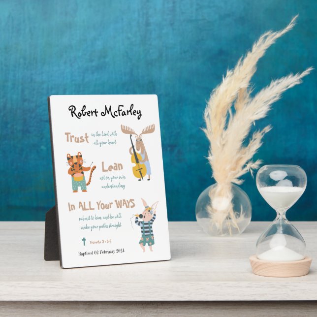 Taufmännchen Niedliche Musical-Tiere mit Bibelvers Fotoplatte (Seite)