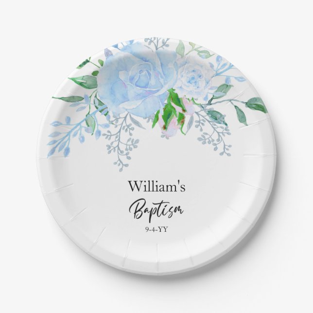 Taufpapierschalen Junge Blau Blume Pappteller (Vorderseite)