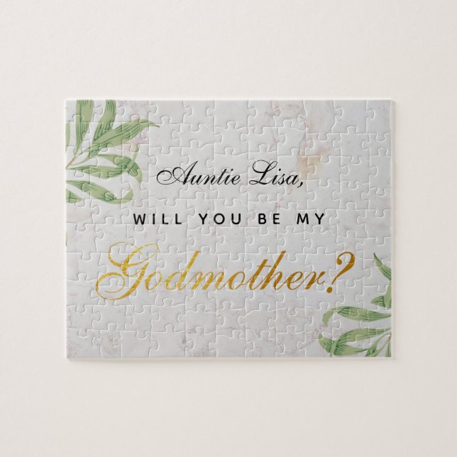 Taufpaten Antrag Laub Faux Gold Schrift Marmor Puzzle (Horizontal)