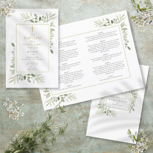 Taufprogramm Greenery Gold Kreuz