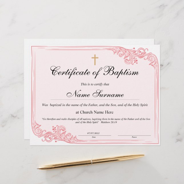 Taufschein, Baby Dedication (Vorderseite/Rückseite Beispiel)