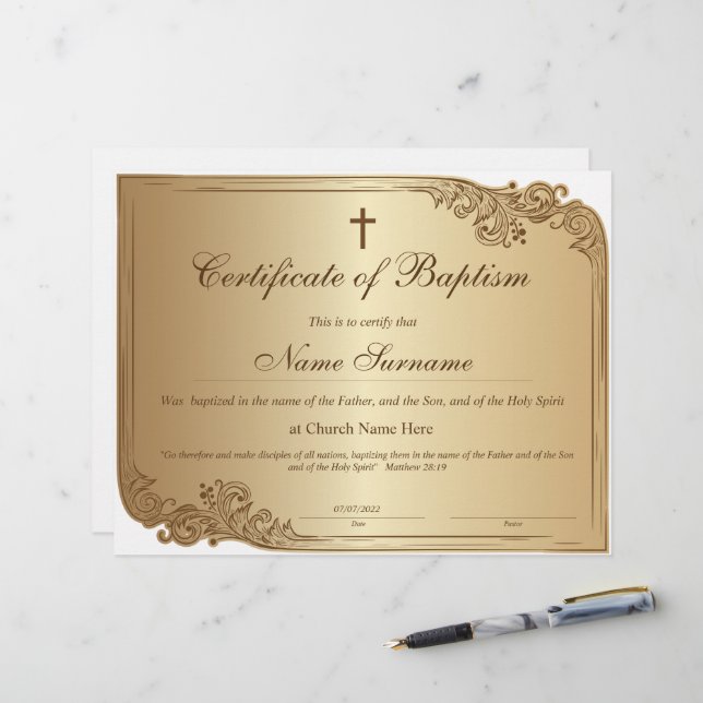 Taufschein, Baby Dedication (Vorderseite/Rückseite Beispiel)