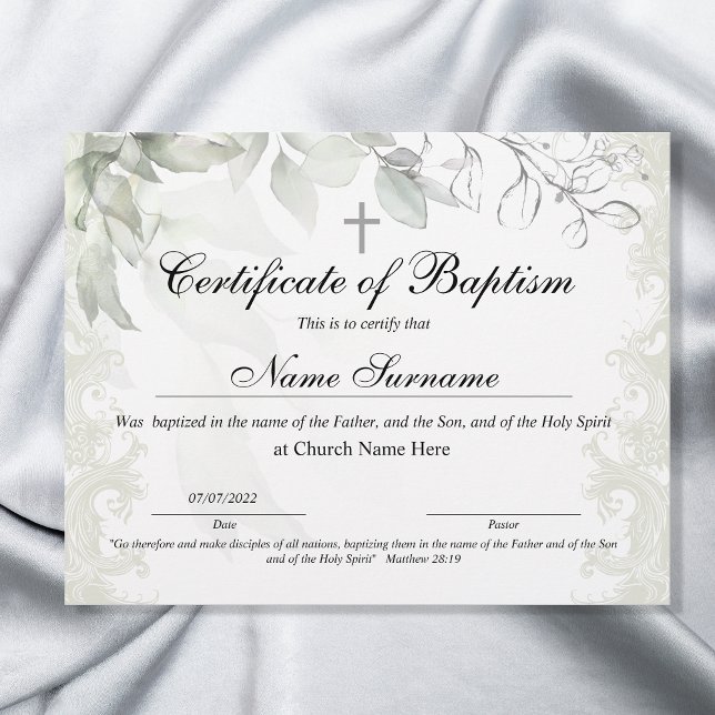 Taufschein, Baby Dedication (baptism certificate sage green with watercolor floral)