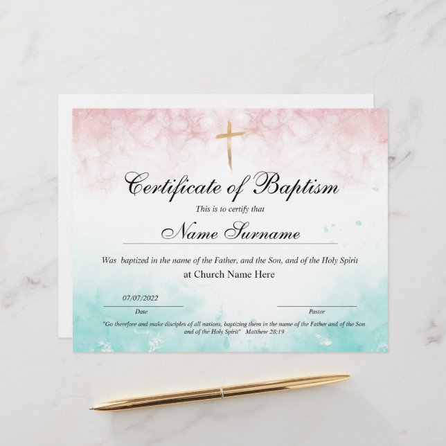 Taufschein, Baby Dedication (Vorderseite/Rückseite Beispiel)