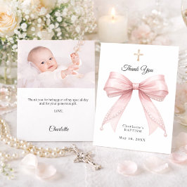 Taufschleife rosa Perlen Foto Mädchen Dankeskarte