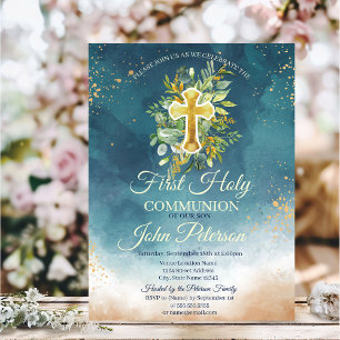 Taufspritzer Blumenkreuz Erste heilige Kommunion Einladung