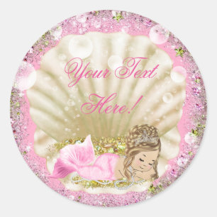 Taufstickers für rosa Meerjungfrau-Babyparty Runder Aufkleber