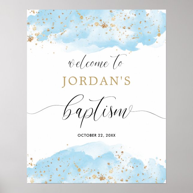 Taufzeichen für Goldjungen mit Aquarellfarbe Poster (Vorne)