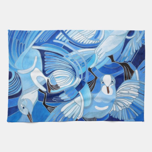 Taumeltauben in Cerulean Blue Geschirrtuch (Horizontal)