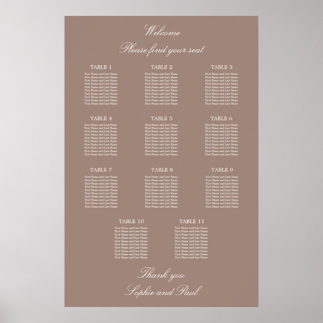 Taupe 11 Tabelle Hochzeitskartentabelle Poster (Vorne)