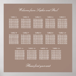 Taupe 14 Table Wedding Seating Chart Poster
