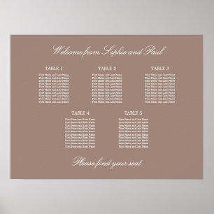 Taupe 5 Tabelle Hochzeitsdiagramm Poster
