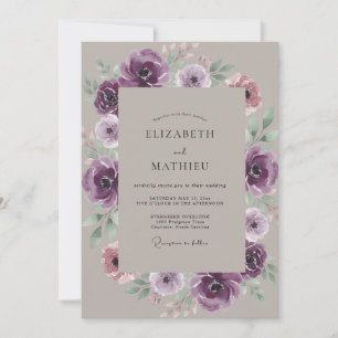 Taupe Amethyst Ranunculus Sanfte Eukalyptus-Hochze Einladung