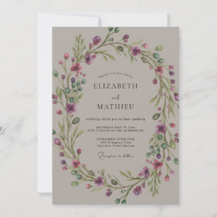 Taupe Amethyst Weinlese-Hochzeit Einladung