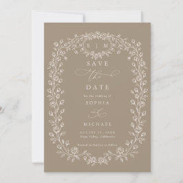 Taupe and Beige Floral Line Art Save The Date