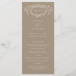 Taupe and Beige Floral Line Art Wedding Flat Menükarte