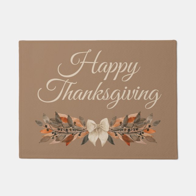 Taupe and Ivory “Happy Thanksgiving” Doormat Fußmatte (Vorderseite)
