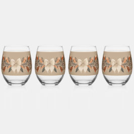 Taupe and Rust Autumn Leaf Thanksgiving Wine Glass Weinglas Ohne Stiel