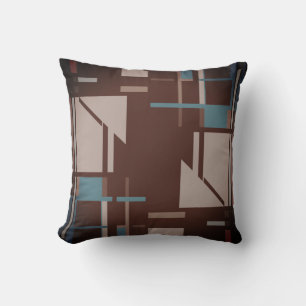 Taupe Aquamarin Blue on Brown Geometric MCM Design Kissen